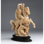 "Saint George and the Dragon". A carved ivory equestrian figure - Germany, 19th Century; ; on a