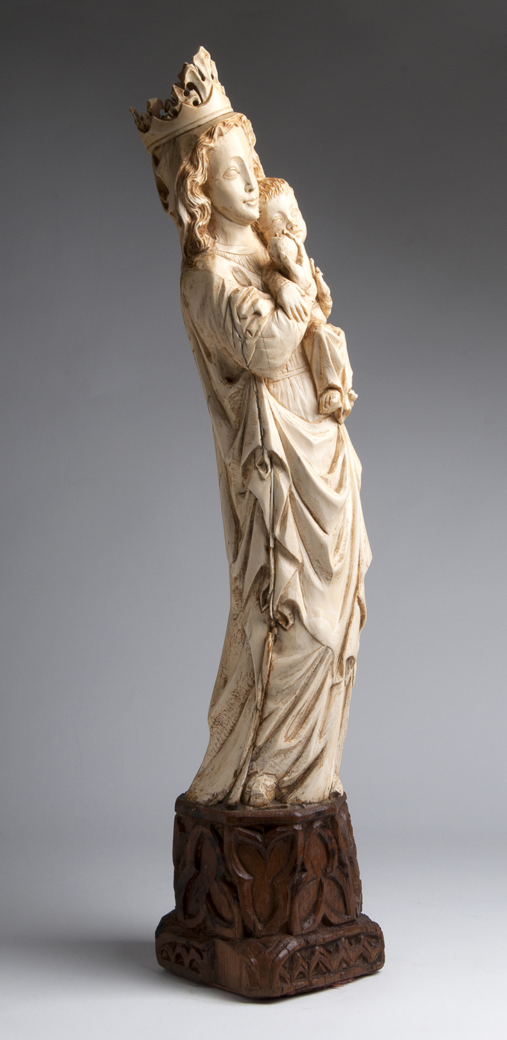 "Virgin and Child". A carved ivory neo-Gothic figural group - probably France, 18th Century; ; on - Image 3 of 7