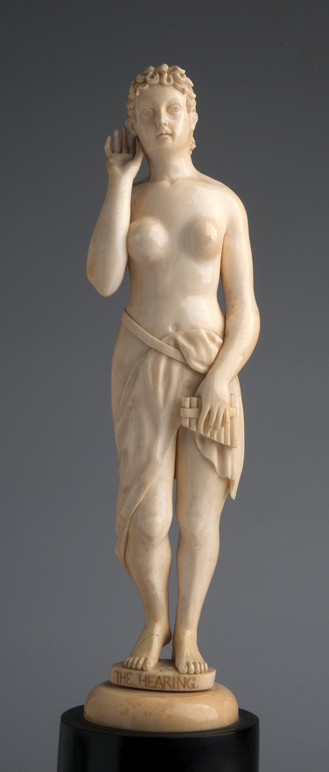 A carved ivory group of four female figures depicting "The Sight", "The Hearing", "The Taste" and " - Image 5 of 8