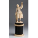 A carved ivory female figure with net and fish - Germany / Holland, 19th Century; ; on a wood and