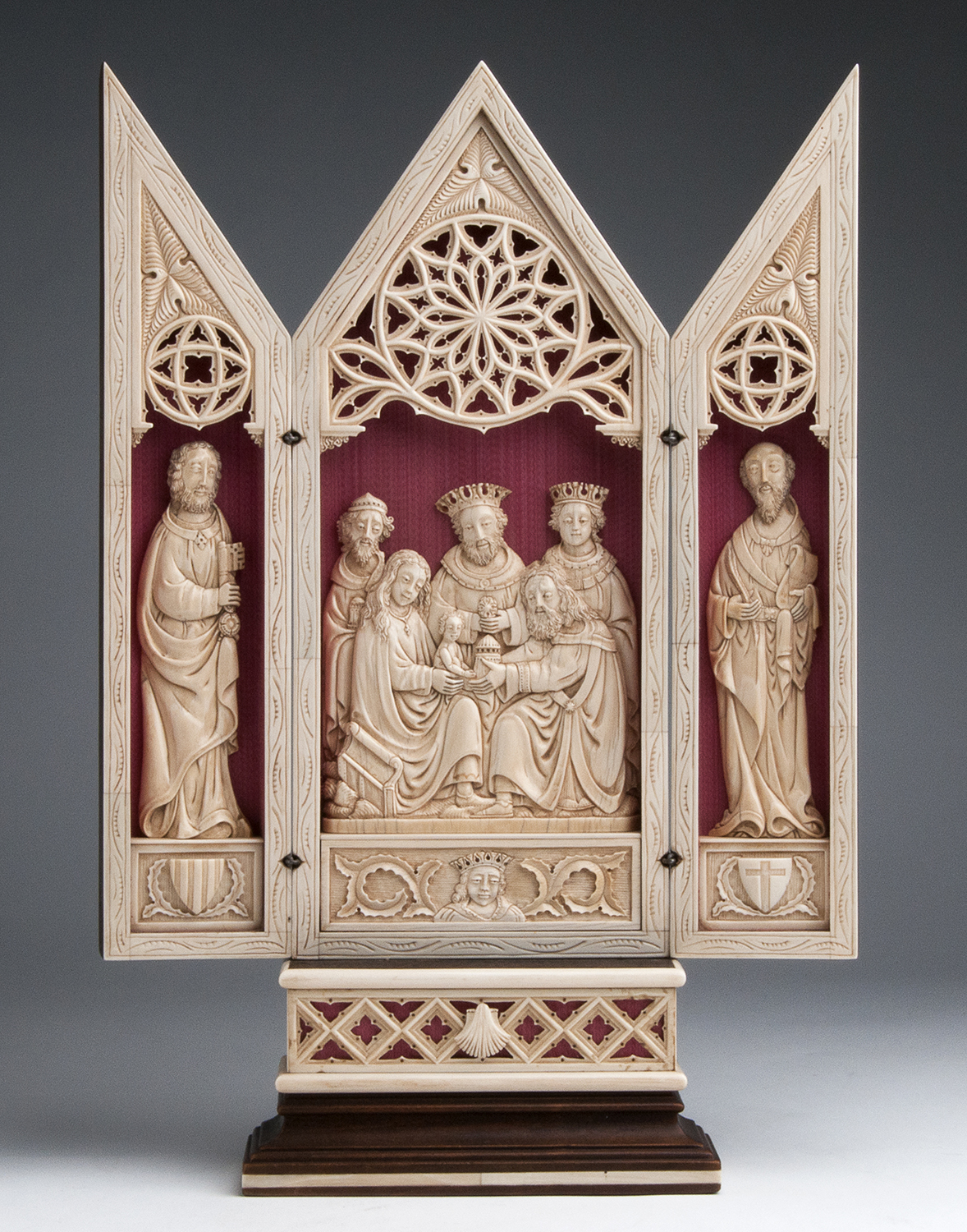 "The Adoration of the Magi" with Saint Peter and Saint Paul. A carved ivory triptych - France,