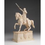 "Joan of Arc". A carved ivory equestrian figure - France, 19th Century.; ; on a ivory base. 31.7 cm,
