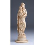 "Virgin and Child". A carved ivory figural group - probably France, 19th Century; ; on ivory base.