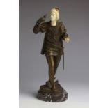 A gilt bronze and ivory figure of a falconier - Eutrope Bouret (1833-1906), France ; ; signed