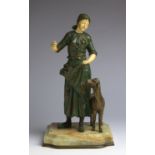 A gilt bronze and ivory figural group depicting a shepherdess with a sheep - France, late 19th /