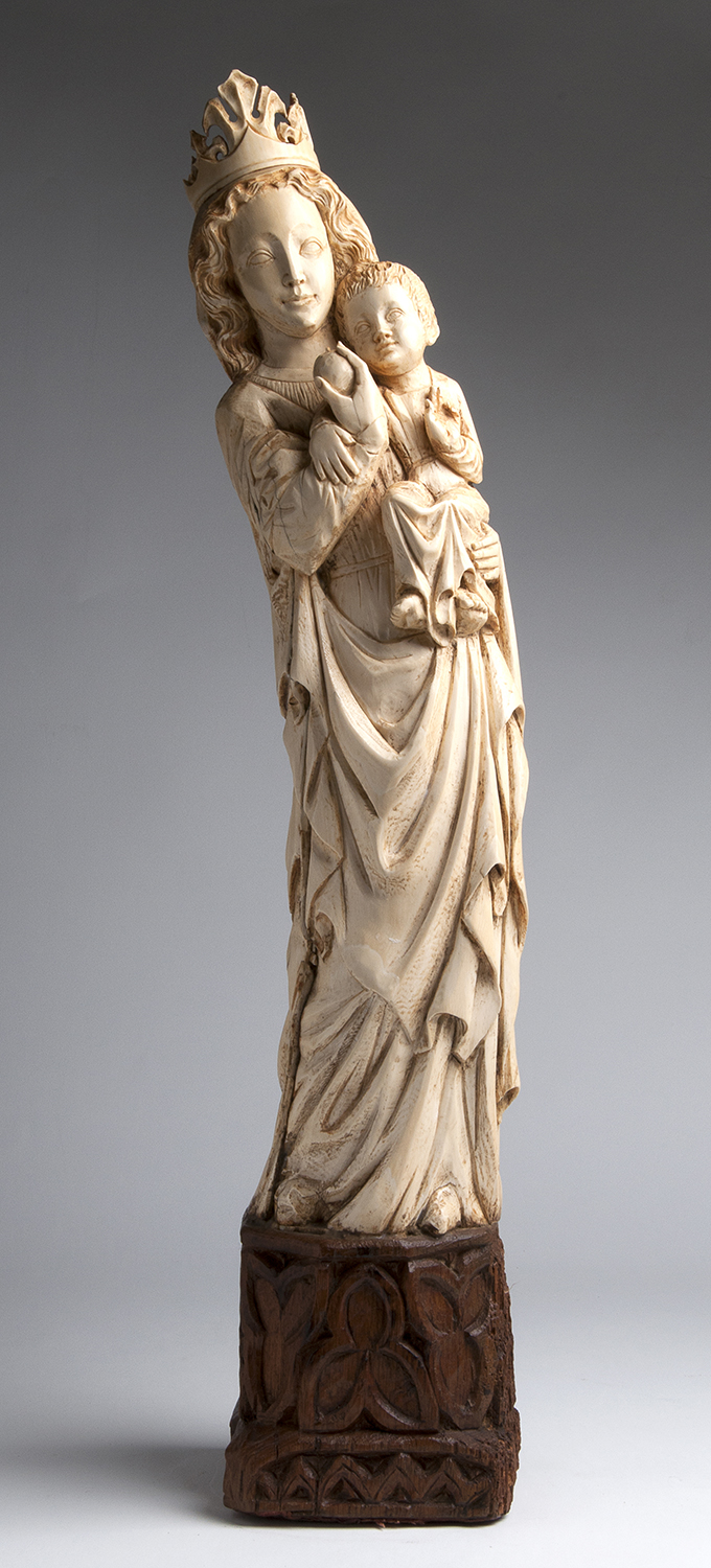 "Virgin and Child". A carved ivory neo-Gothic figural group - probably France, 18th Century; ; on