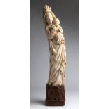 "Virgin and Child". A carved ivory neo-Gothic figural group - probably France, 18th Century; ; on