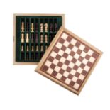 A MODERN CHESS SET OF LARGE PROPORTIONS, with lift-top chess board, opening to reveal an interior