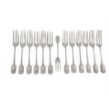 A SET OF TWELVE AMERICAN STERLING SILVER TABLE FORKS, 1909, maker's mark of Shreve & Co., in the