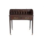 ***WITHDRAWN***A GEORGE III MAHOGANY TAMBOUR TOP WRITING DESK, c.1800, the arched tambour side