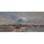 IN THE STYLE OF EDWARD SEAGO (1912-1974)English Coastal SceneOil on board, 18 x 39cm Unsigned