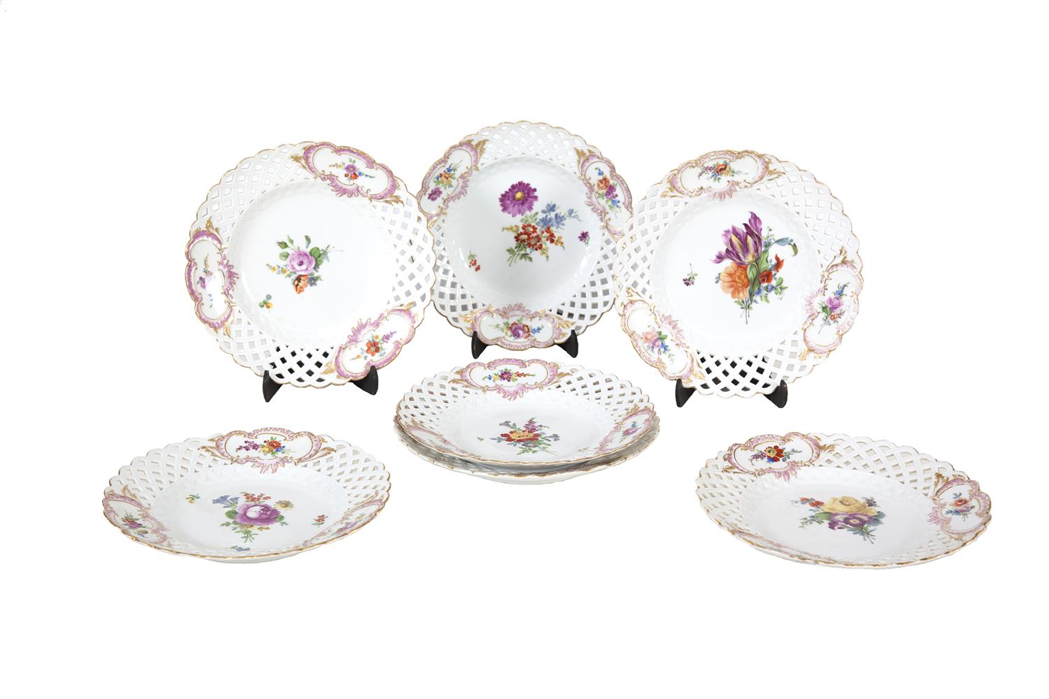 ***PLEASE NOTE: THIS LOT CONTAINS SIX DISHES*** A SET OF SEVEN MEISSEN FLORAL PAINTED DESSERT