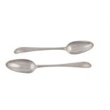 A PAIR OF IRISH GEORGE III SILVER OLD ENGLISH PATTERN TABLE SPOONS, Dublin 1780, maker's mark of