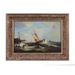 STYLE OF HERMANUS KOEKKOEK JNRShipping off the Dutch CoastOil on canvas, 30 x 44cm Old label verso