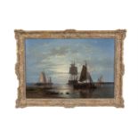 ABRAHAM HULK (1813 - 1897)Fishermen and Ships at Sunset Oil on canvas, 56 x 83cmSigned Provenance: