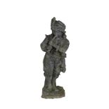 A 19TH CENTURY CAST LEAD FIGURE OF A YOUNG BOY PLAYING A FLUTE. 56cm high