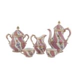 A SEVRES PORCELAIN CHARLOTTE PATTERN FIVE PIECE COFFEE SERVICE, 19th century, comprising coffee pot,