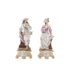 A PAIR OF 20TH CENTURY HANDPAINTED PORCELAIN FIGURES MODELLED AS A MUSKETEER HOLDING A LETTER AND