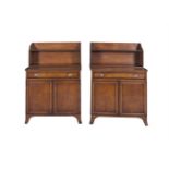 A PAIR OF GEORGE III INLAID SATINWOOD SIDE CABINETS, the raised open shelves above single frieze