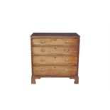 A VICTORIAN MAHOGANY CHEST OF FOUR LONG DRAWERS, with brass inlay on bracket feet. 92 x 47cm