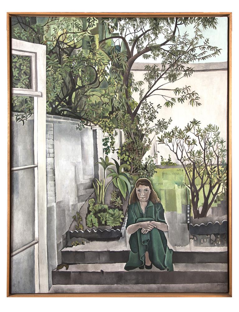 Patrick Swift (1927-1983)Girl in a Garden (c.1951/2)Oil on canvas, 134.5 x 106.5cm (53 X 42”)Signed; - Image 2 of 2