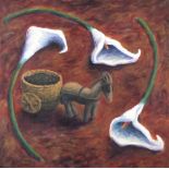 Micky Donnelly (b.1957)Donkey with Easter Lilies (1988)Oil on canvas, 122 x 122cm (48 x 48'')Signed,