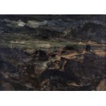 George Campbell RHA (1917-1979)Figures and Currachs in a Western LandscapeOil on board, 25 x 34.