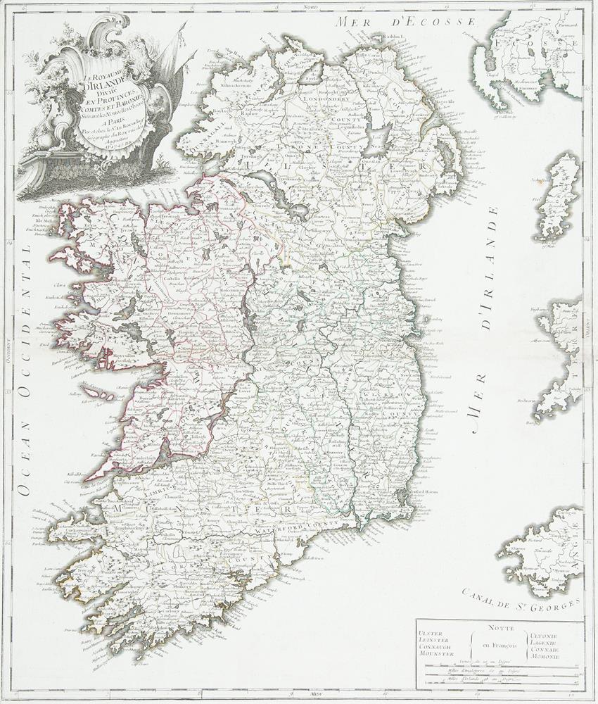 GEORGE LOUIS LE ROUGE (1712-1790)Le Royaume D'Irlande. From his Atlas Generale published in Paris in