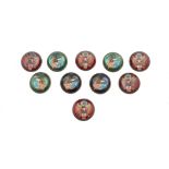 A SET OF NINE 19TH CENTURY AMERICAN POLITICAL BADGES, mounted on brass with a glass bulb over a