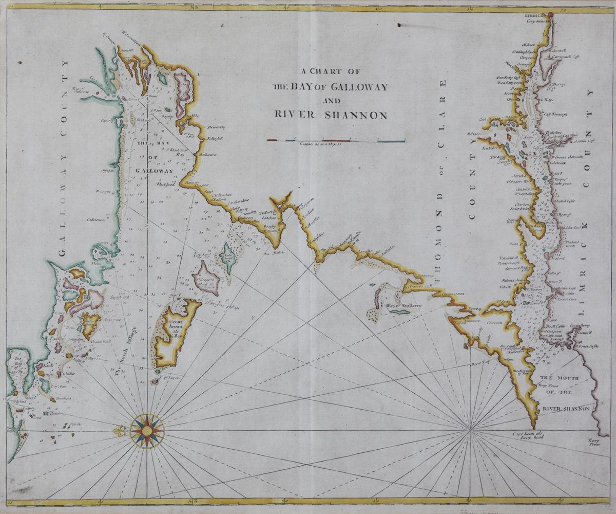 JOHN SELLER (1634-1697)A chart from Galway to the ShannonEngraving (1750), 45 x 53cm