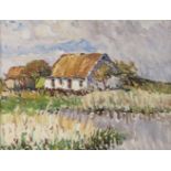 Charles Lamb RHA (1893-1944)Cottage near CarraroeOil on board, 26 x 34.5cm (10¼ x 13½'')