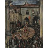 CONTINENTAL SCHOOL (20TH CENTURY)A Procession being Led through TownOil on canvas, 62 x