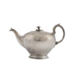 A VICTORIAN SILVER TEAPOT, London 1842, mark of Benjamin Smith III, of globular form, engraved