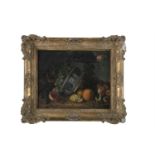 M. WATSON (18TH CENTURY)Still Life of Fruit and a Wedgewood Bowl on a woven straw baseOil on canvas,