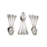 A SET OF TWELVE GEORGE II HANOVERIAN PATTERN TABLE SPOONS, London 1758, mark of William Turner,