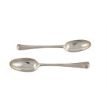 A PAIR OF EARLY GEORGE III IRISH HANOVERIAN PATTERN SOUP SPOONS, Dublin 1760, mark of Christian