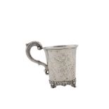 AN IRISH VICTORIAN SILVER CHRISTENING MUG, Dublin 1845, mark of Robert W Smith, with leaf capped