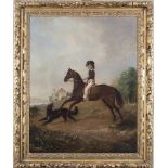 JAMES HENRY BROCAS (1790-1846)Portrait of a young gentleman on horseback with a black retriever in