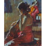 ENGLISH SCHOOL (20TH CENTURY)The Cellist, Playing in the Evening LightMixed media on board, 29 x