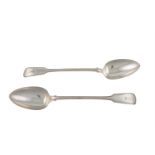 A PAIR OF VICTORIAN IRISH FIDDLE AND THREAD PATTERN SERVING SPOONS, Dublin 1838, mark of Josiah Low,