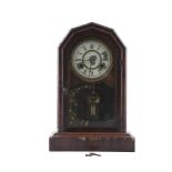 A 19TH CENTURY AMERICAN MANTLE CLOCK, with compensated pendulum, in wooden and glazed case,