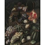 ATTRIBUTED TO GIOVANNI BATTISTE RUOPPOLO (1600-1659)Grapes, melon and other fruit on a stone