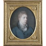 HUGH DOUGLAS HAMILTON (1739-1808) Portrait of a man, half length with white ruff and blue