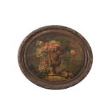 STYLE OF MONNOYER (19TH CENTURY)Roses in a Sculpted VaseOil on canvas, oval, 65 x 78cmIn a good