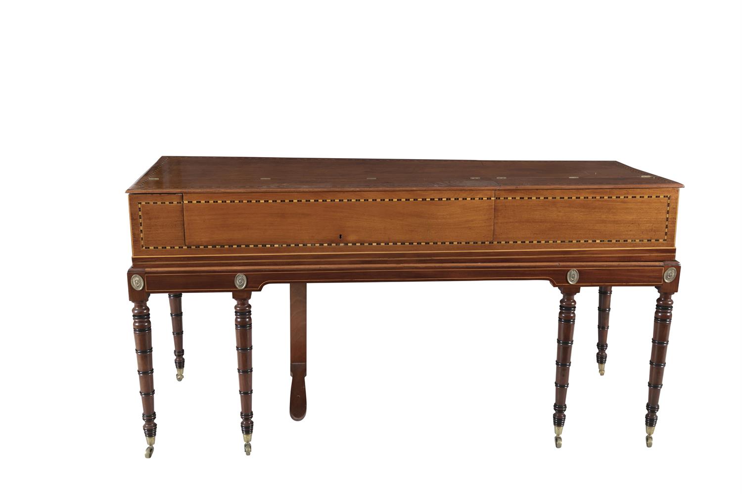 AN IRISH GEORGE III INLAID MAHOGANY AND SATINWOOD SQUARE PIANO, the case decorated with checkered - Image 2 of 2