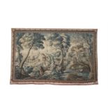 A LARGE AUBUSSON VERDURE TAPESTRY, 18TH CENTURY, of a wooded pastoral landscape with domestic