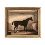 SAMUEL SPODE (FL.1825-1858)Ivanhoe: A bay hunter in a stable, his rug and bucket with the initials