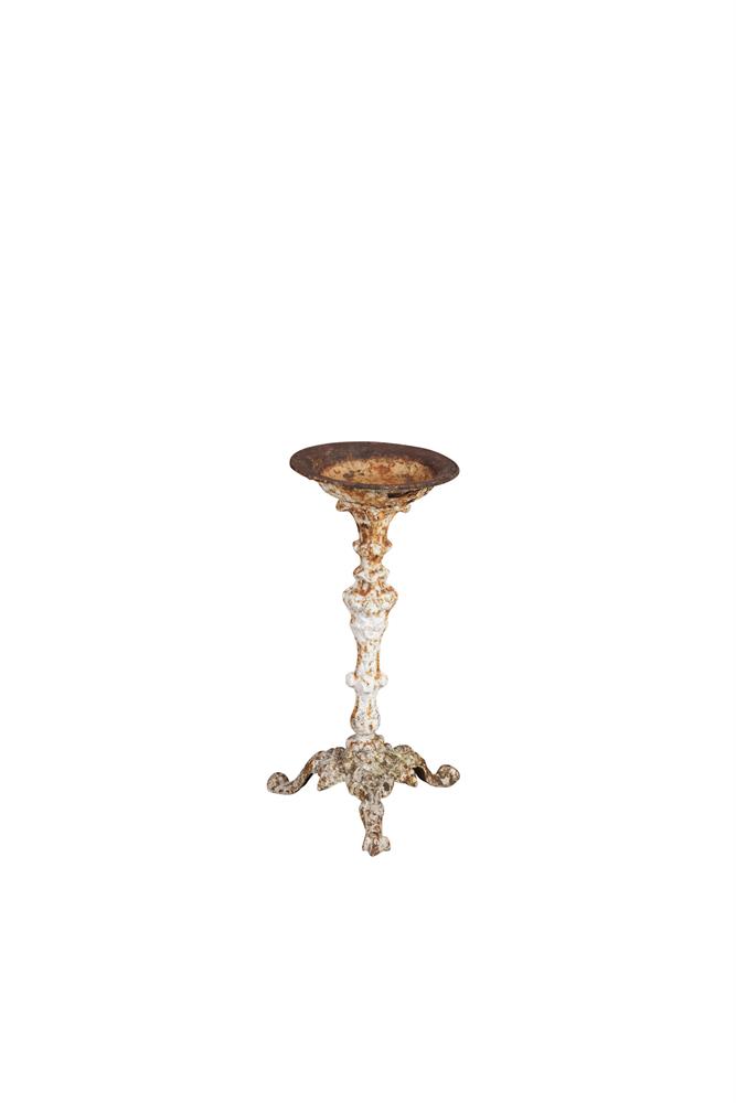 A VICTORIAN CAST IRON BIRD BATH, on triform base