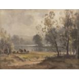 Frank McKelvey RHA RUA (1895-1974)Cattle Grazing by the River BannOil on canvas, 38 x 51cm (15 x