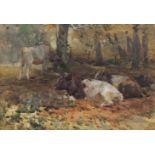 Mildred Anne Butler RWS FRSA RUA (1858-1941)Cattle in a WoodlandWatercolour, 17.5 x 25cm (6¾ x